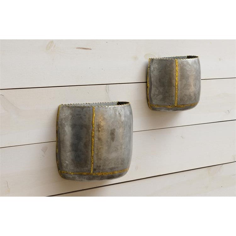 Set of 2 Galvanized Wall Planter With Gold Welding