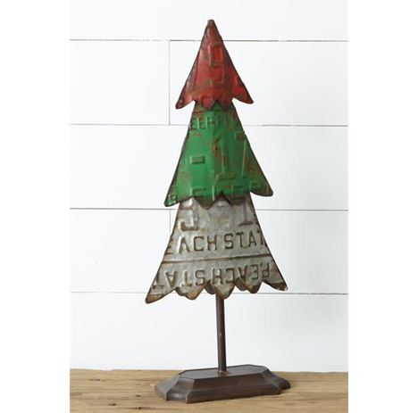 License Plate Tri Colored Tin Christmas Trees