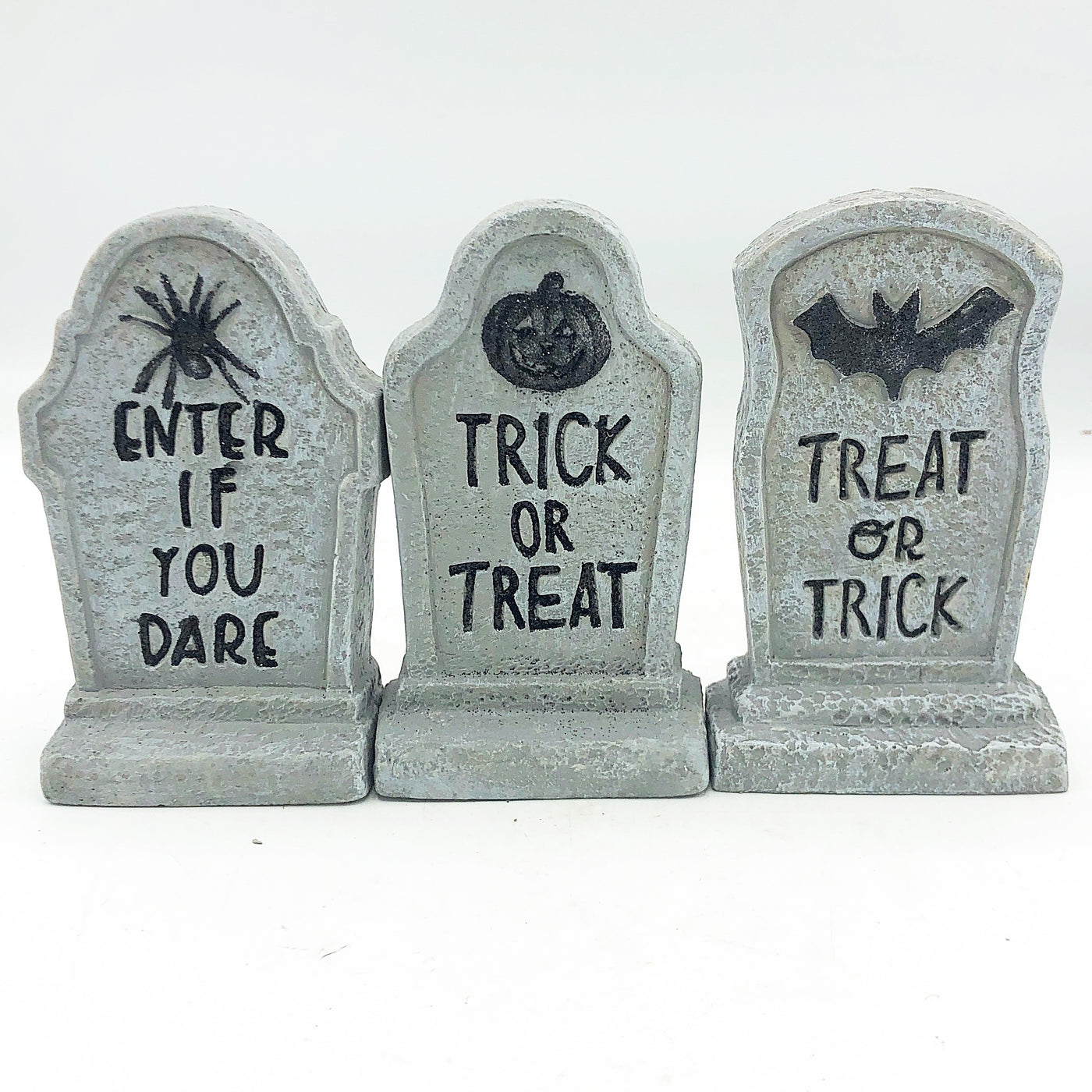 Set of 3 Tombstone Stoneware Halloween Spooky Sayings Figures