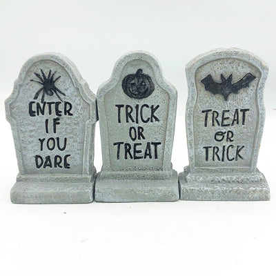 Set of 3 Tombstone Stoneware Halloween Spooky Sayings Figures