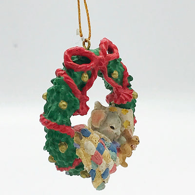 Sleeping Mouse in Wreath Ornament