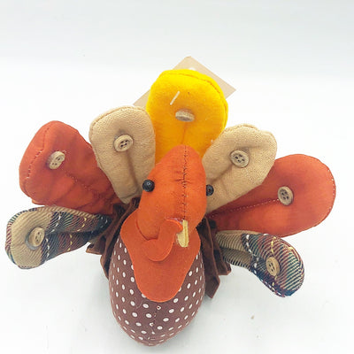 💙 Patchwork Plush Turkey With Autumn Feathers Brown Plaid