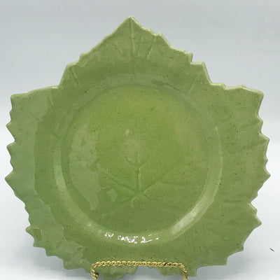 Studio Art Green Leaf Shaped Pottery Plate Made in France