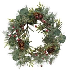 💙 Icy Bristle Pine & Berry 16" Faux Evergreen Wreath