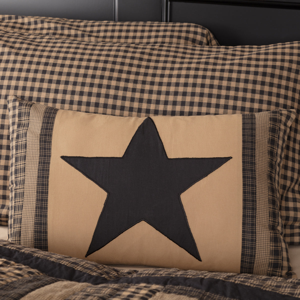 Black Check Star Patch Throw Pillow