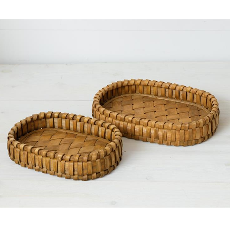 Set of 2 Woven Chipwood Trays