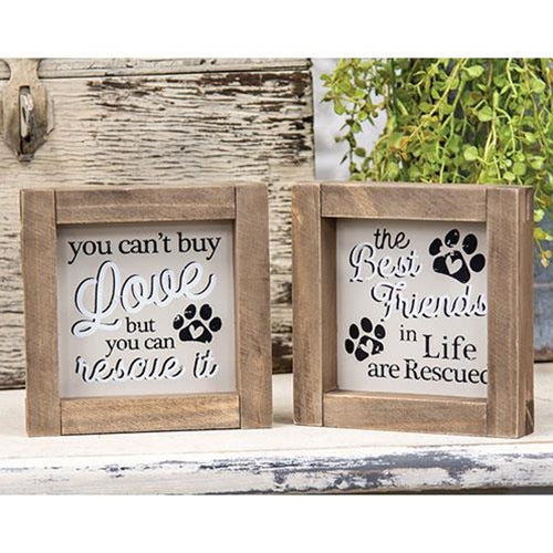 🎄💙 Set of 2 Rescue Dog Rustic Framed Signs