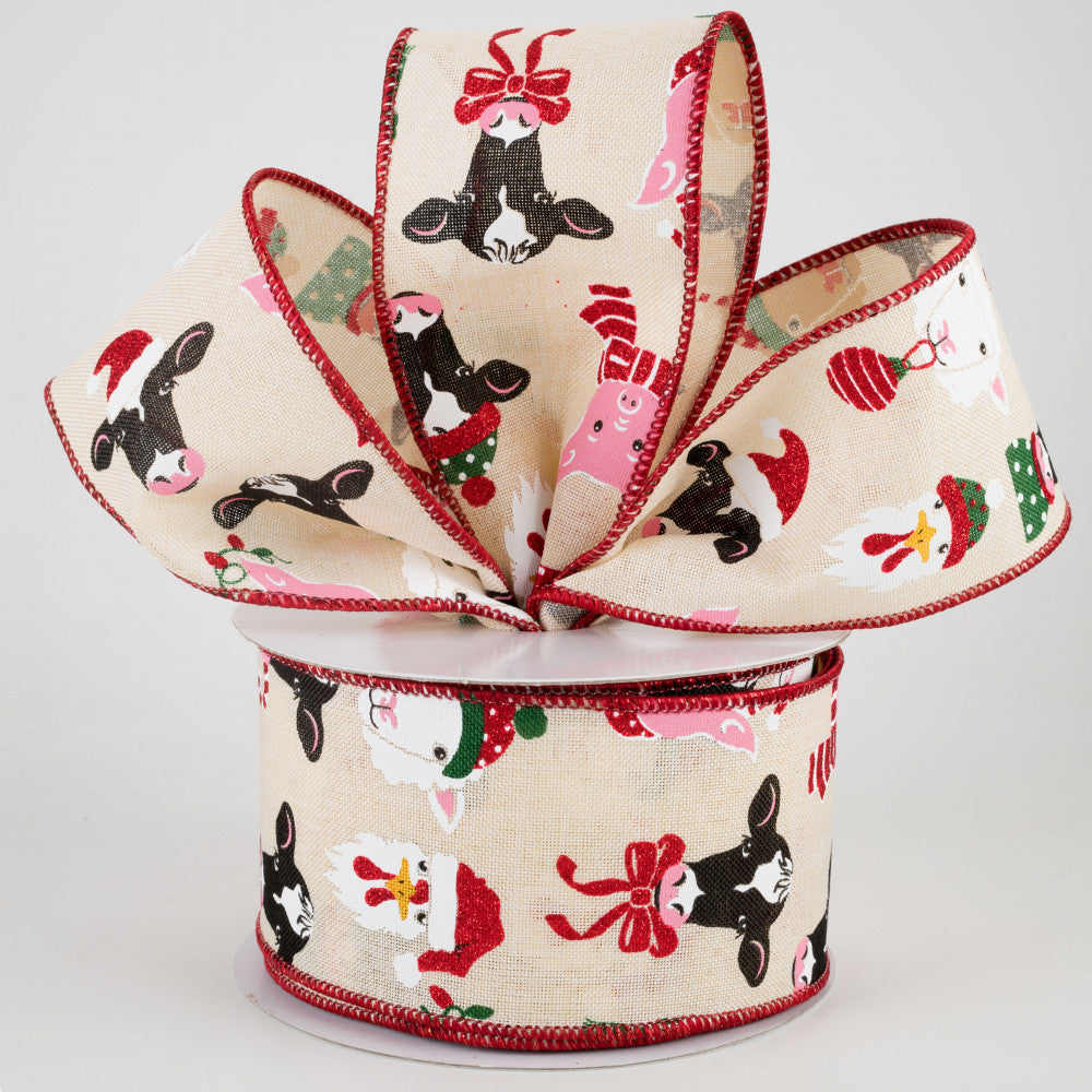 💙 Christmas Farm Animals Cream Ribbon 2.5" x 10 yards