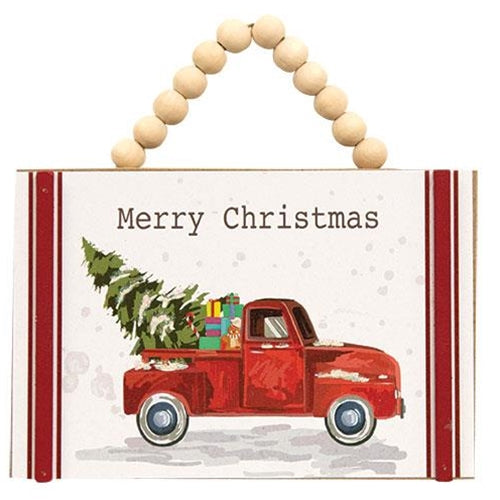 💙 Merry Christmas Red Truck Beaded Ornament