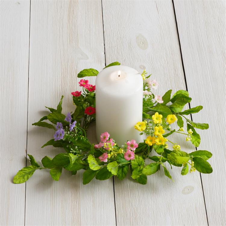 Mini Color Flowers 12" Faux Candle Ring Small Wreath