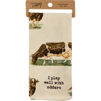 💙 I Play Well With Udders Cow Kitchen Towel