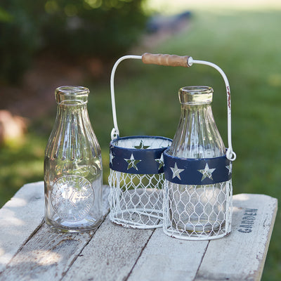 Americana Duo Milk Glass Jars and Caddy