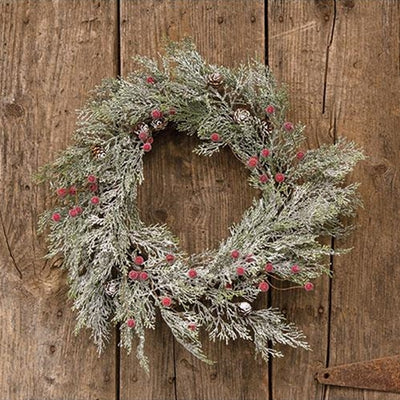 Snowy Cypress & Sugar Berry 18" Faux Wreath