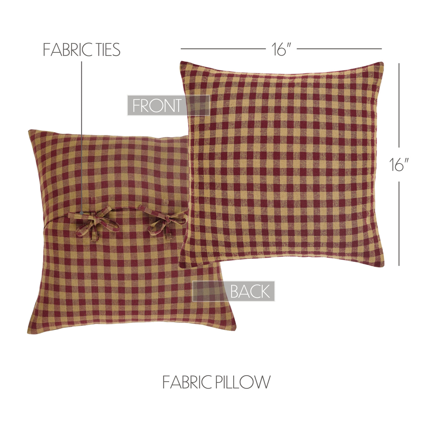 Burgundy Check Fabric 16" Throw Pillow