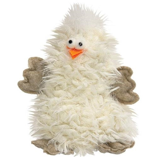 💙 Fuzzy White Chicken With Grey Wings Whimsical Plush Sitter