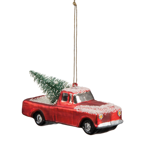 Red Truck with Tree Glass Ornament