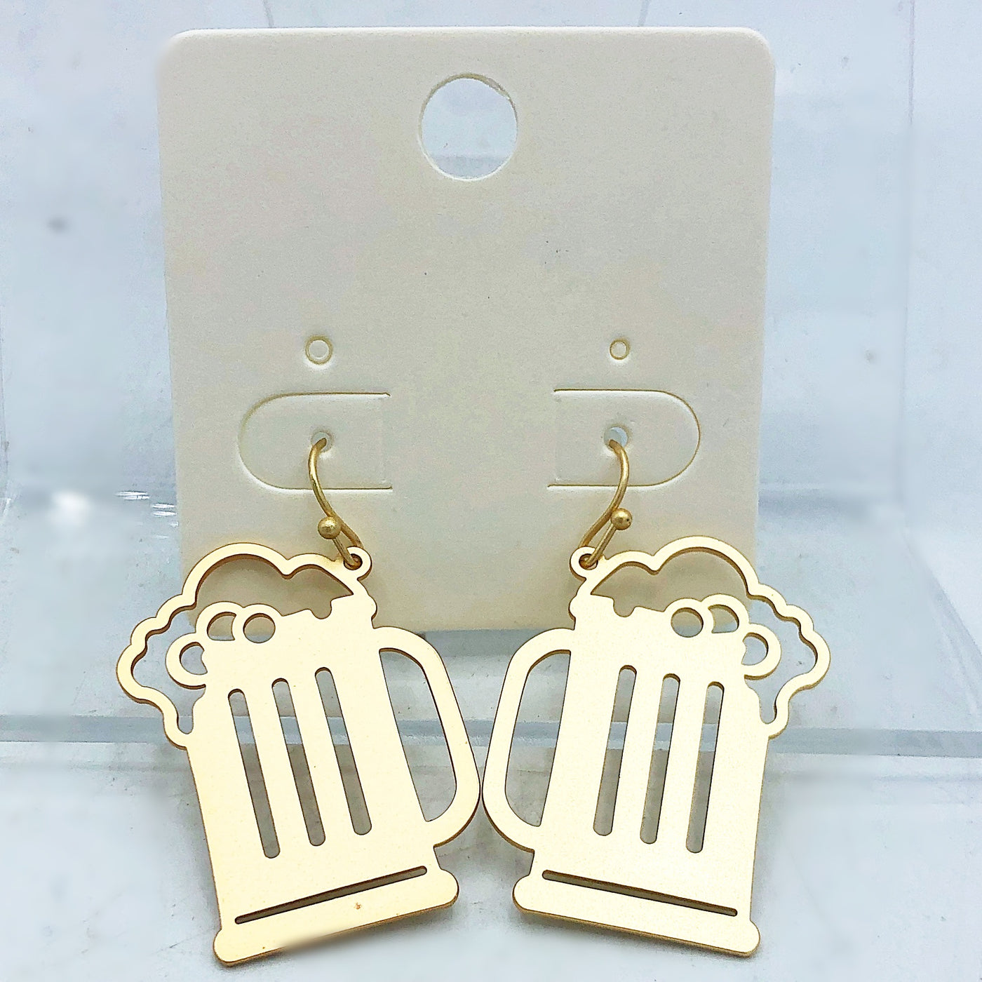 HAPPY BIRTHDAY🎂 💙 Foaming Beer Stein Gold Tone Cut Out Dangle Earrings