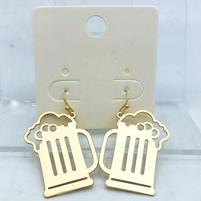 💙 Foaming Beer Stein Gold Tone Cut Out Dangle Earrings