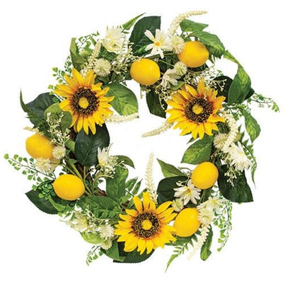 Lemon Sunflower & Daisy 18" Faux Floral Wreath