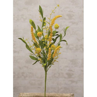 💙 Yellow Thistle Ball and Heather 20" Faux Floral Spray