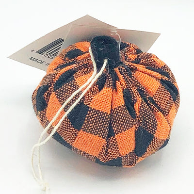 Set of 3 Mini Fabric Pumpkins - Orange Black Buffalo Plaid