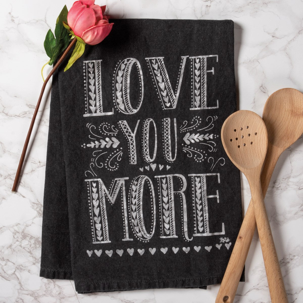 💙 Love You More Black and White Kitchen Towel