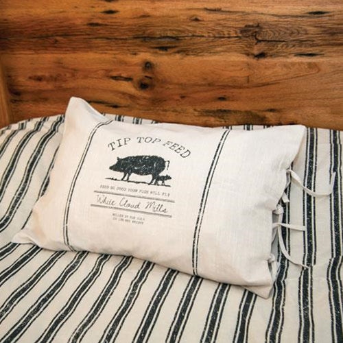 Tip Top Feed Farmhouse Pigs Stripe Queen Pillow Sham