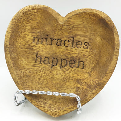 Miracles Happen Mango Wood Heart Trinket Tray