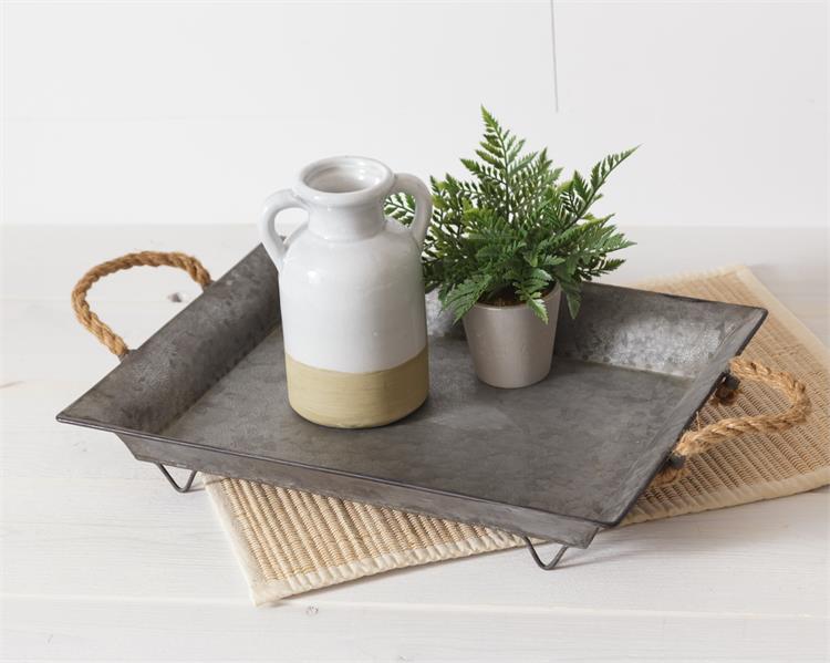 Galvanized Metal Tray with Rope Handles