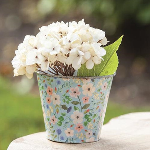 Vintage-Style Blue Floral Small Metal Bucket