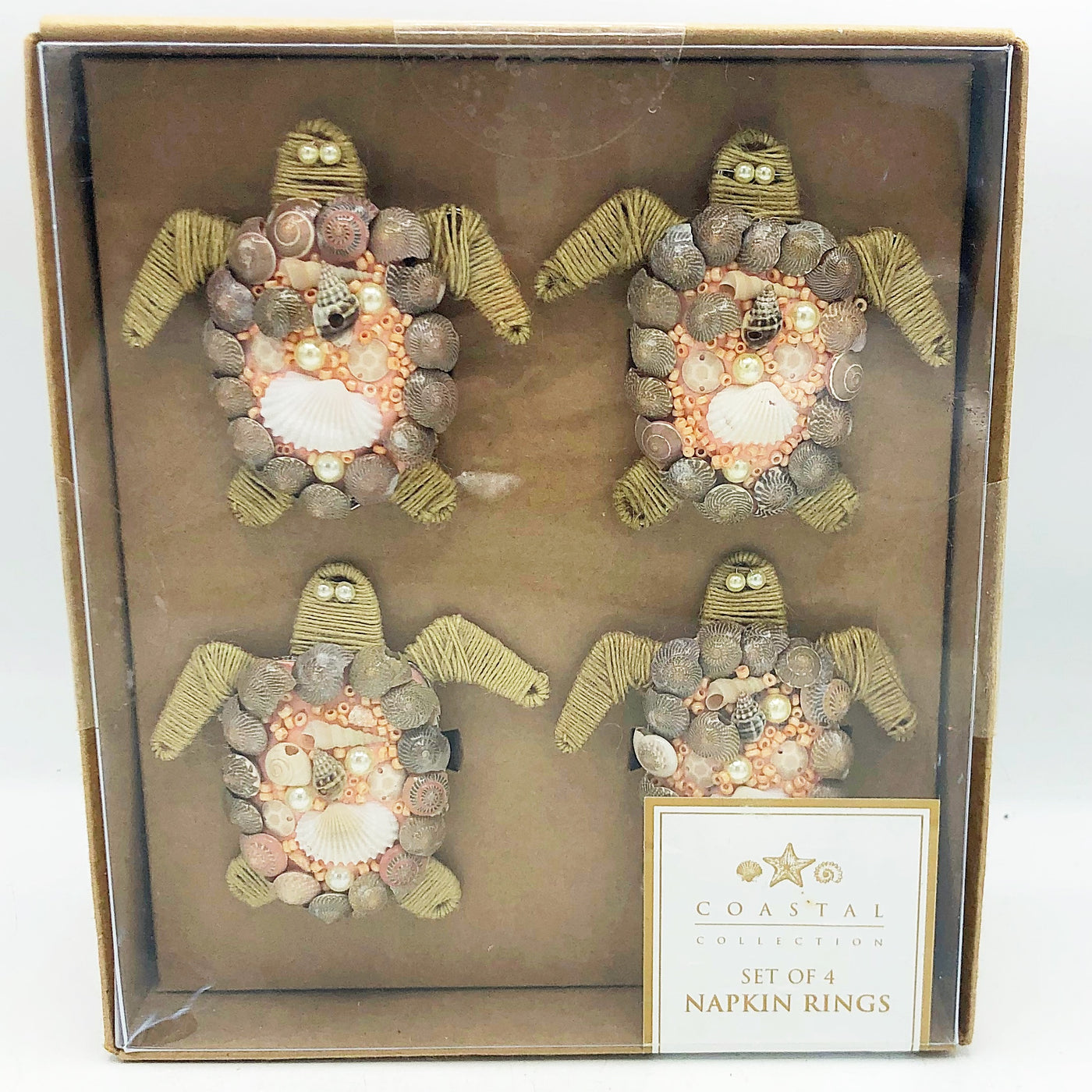 Set of 4 Shell Turtle Napkin Rings Coastal Collection