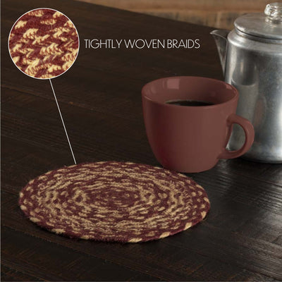 Burgundy Tan Jute Trivet 8''