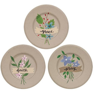 Set of 3 Faith Pray Grace Flower 6" Decorative Plates