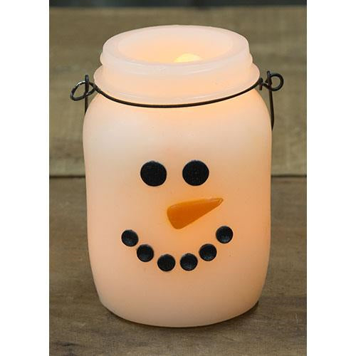 Snowman Jar Shaped LED Battery Powered Candle with Timer