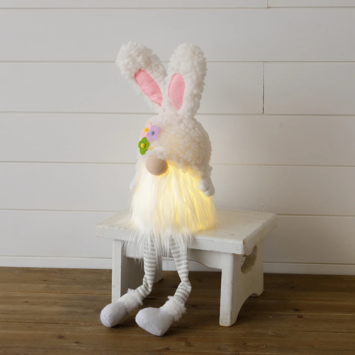 Lighted Fuzzy Shelf Sitter Bunny Gnome