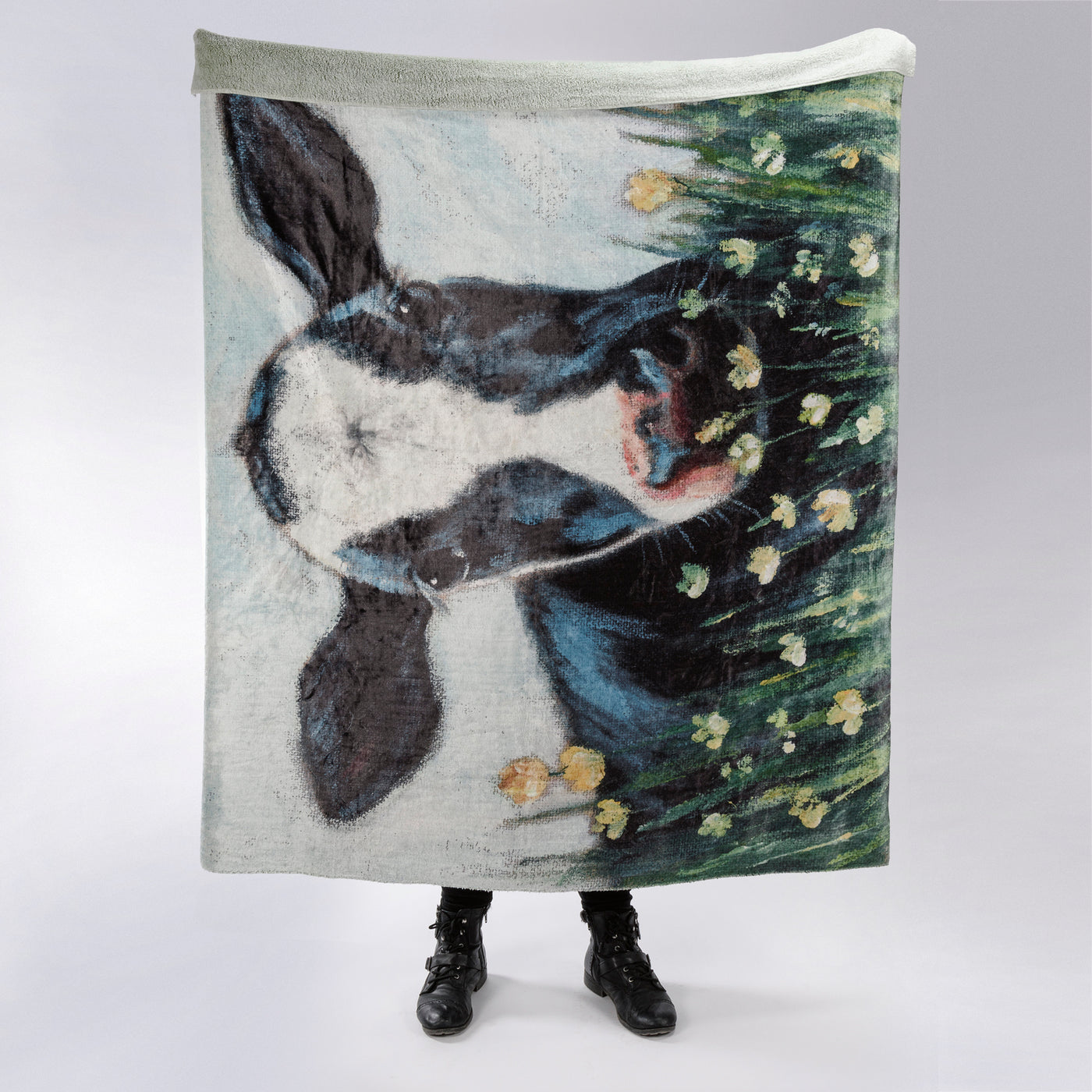 Cow in the Field Illustration Throw