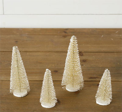 Set of 4 Snowy Cream Bottle Brush Trees