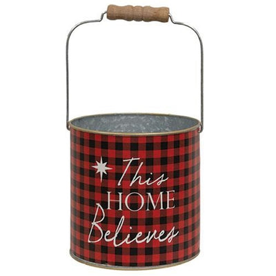 This Home Believes Red Plaid 6" Christmas Bucket