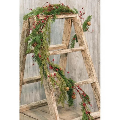 Evergreen Pine with Red Pip Berries 4 ft Faux Garland