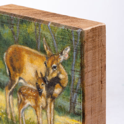💙 Doe And Fawn Natural Wildlife Small Block Sign