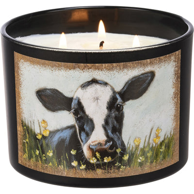 💙 Farmhouse Cow 14 oz Wood Wick Jar Candle