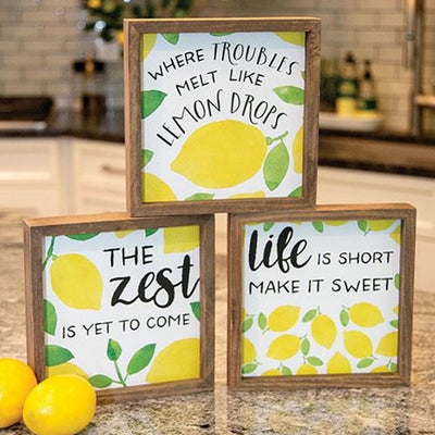 Set of 3 Lemon Zest Framed Box Signs