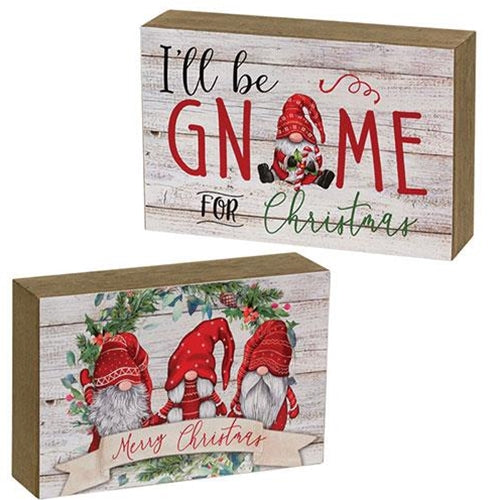 💙 Set of 2 Merry Christmas Gnome Wood Block Signs