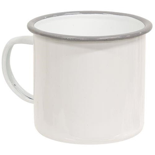 Gray Rim White Enamelware Mug