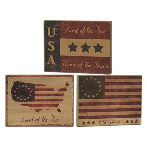 Set of 3 Land of the Free Americana Patriotic Flag Blocks