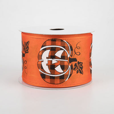 💙 Orange Satin Buffalo Plaid Jack O Lantern Ribbon 2.5" x 10 yards