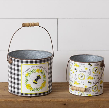 Set of 2 Bee Happy, Honest, Kind Buckets