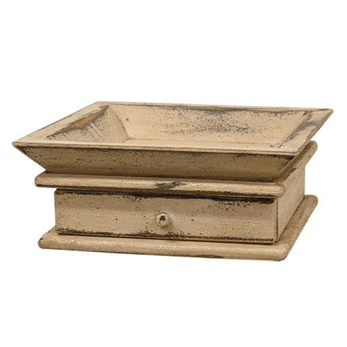 Distressed Creamy Colored Wooden Tray with Drawer