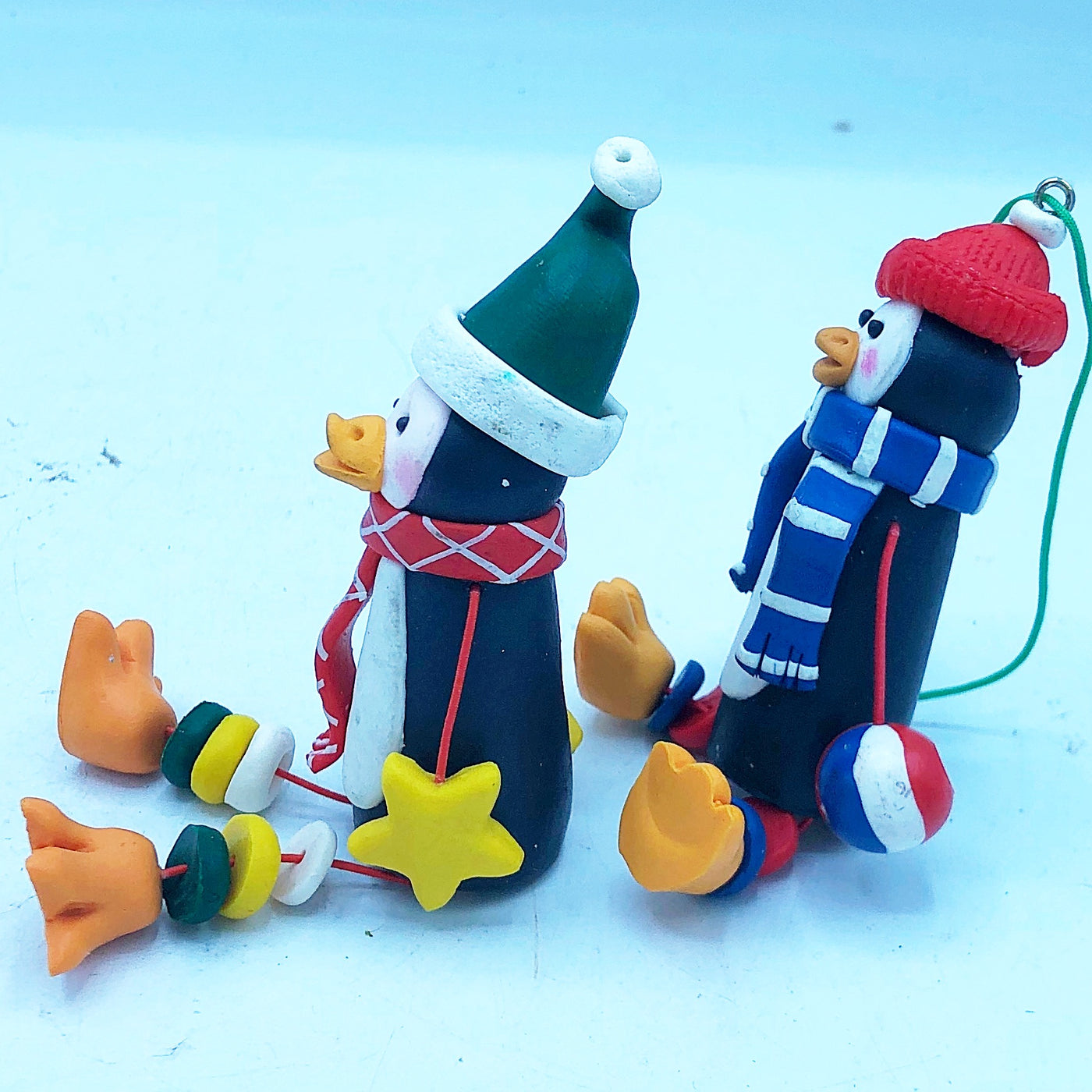 💙 Set of 2 Penguin Clay Look Dangle Ornaments