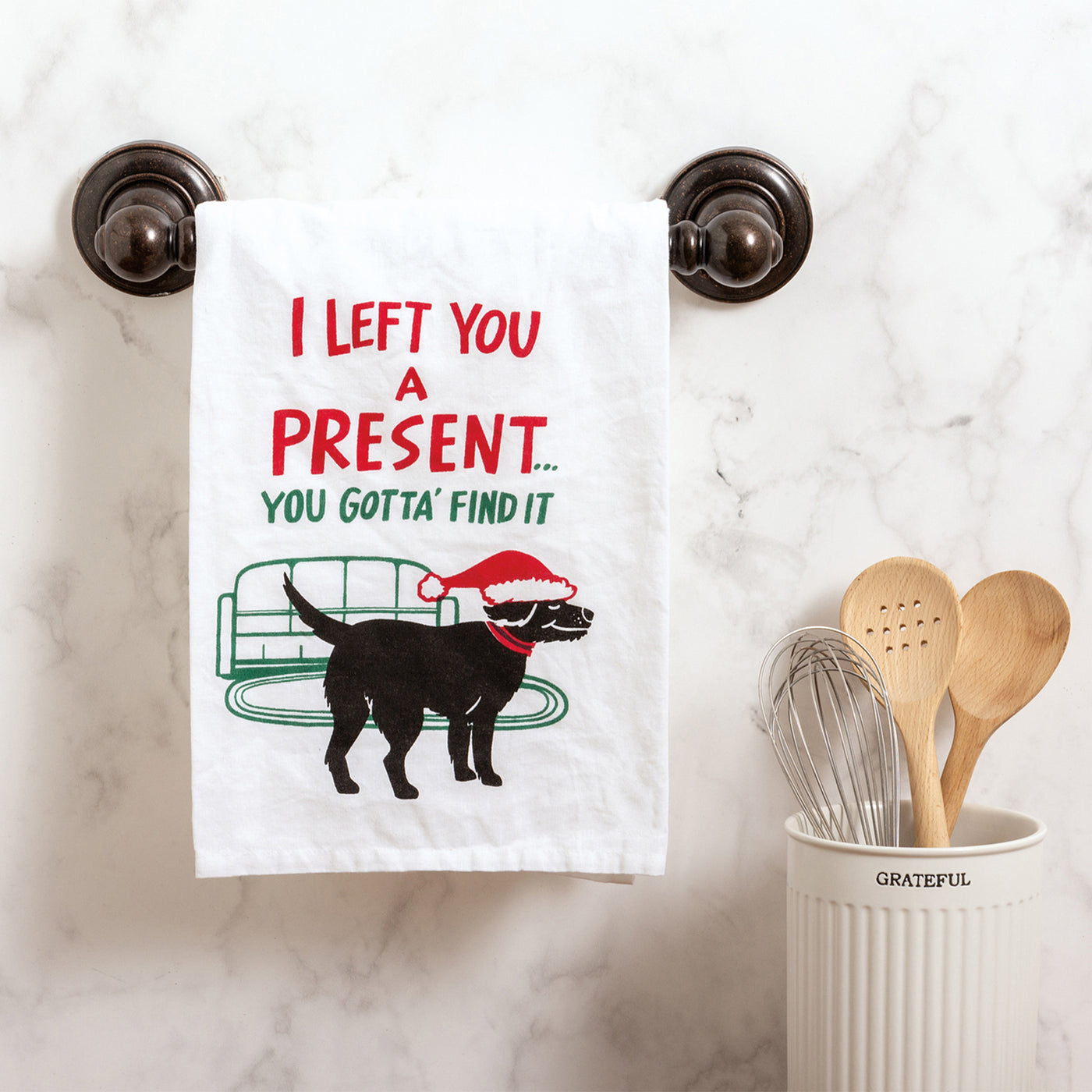 💙 I Left A Present You Gotta Find It Christmas Dog Kitchen Towel